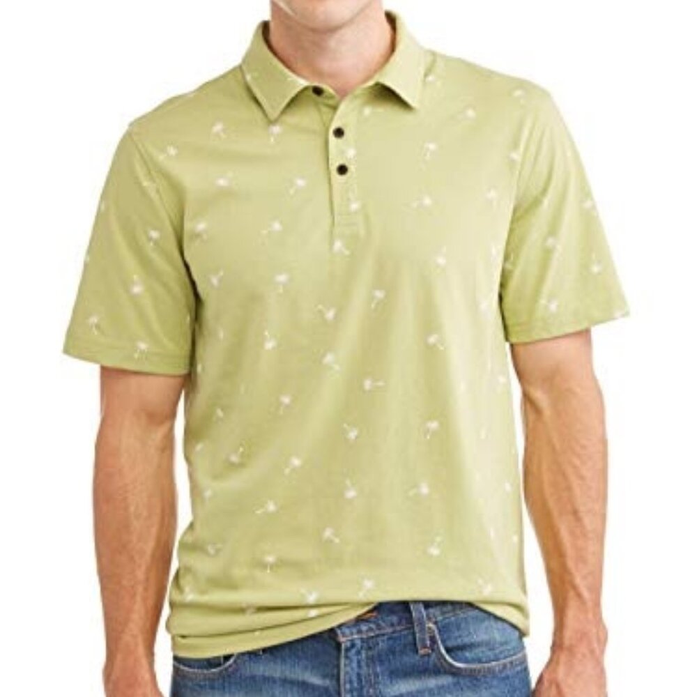 George Men's Print Jersey Polo Shirt -3XL 54/56 Honeydew Palm - NEW, Never Worn.